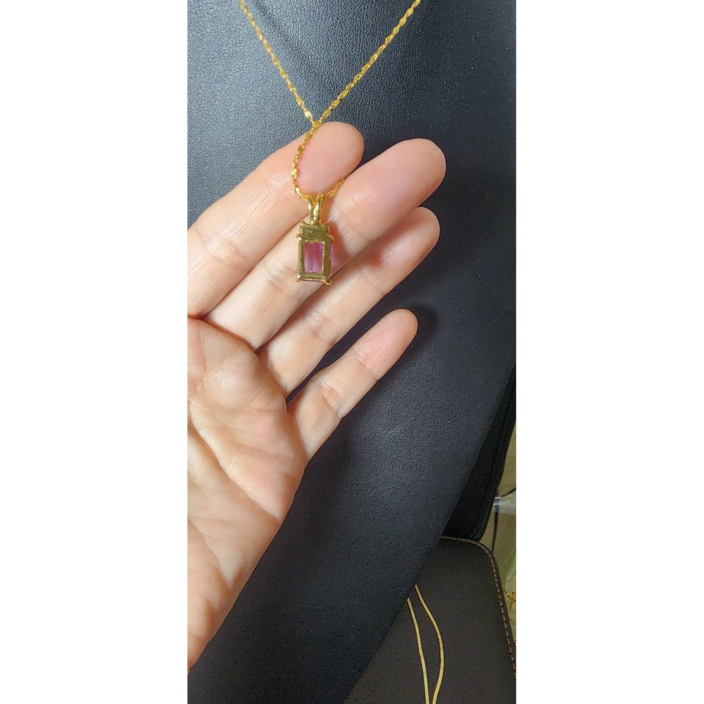 Gold‎ Tone Emerald Cut Purple Stone Pendant Necklace Twisted Rope Chain 18 Inch - Picture 3 of 6